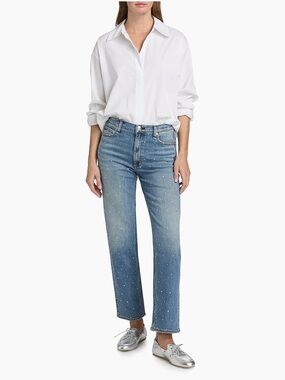 rag & bone Harlow Blue Jeans with Crystal Embellishments